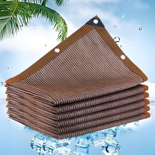 WZWZEN Telo Ombreggiante da Giardino Marrone 90%, Rete Parasole con Occhielli, Telo in Rete per La Privacy, per Piante, Serra, Pergolato, Prato, 2×2,0 M/6,6×6,6 Piedi(3x14.0m/9.9x46.2ft)