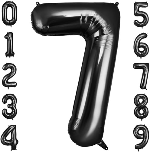 OFFCUP Geburtstag Zahlen Luftballon Schwarz, Geburtstagsdeko Ballons Zahl 7 | Riesige Folienballon in 40 Helium Ballons für Männer Frauen Geburtstagsparty Deko, Jubiläum 7 Jahre Deko