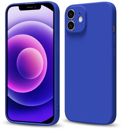 Svaove for iPhone 12 Mini Phone Case Liquid Silicone, Thin Ultra Slim Minimalist Phone Cover, Girly Cute Plain Bright Solid Color Matte Soft Rubber Jelly Gel Plastic TPU Bumper, Royal Blue