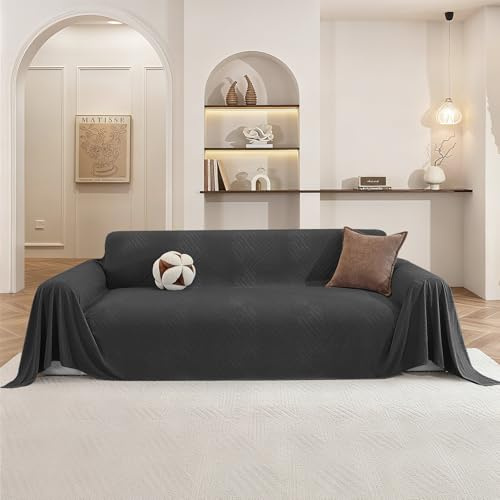 Ystyle Modernes Sommer Sofa Überzug 1 Sitzer, 200x230 cm, Dunkel Grau | Leichte Sofa Überwurfdecke, Sofaschoner Rutschfest, Weich Bequem Couch Überzug, Waschbar Couch Decken Überwurf, Sofabezug