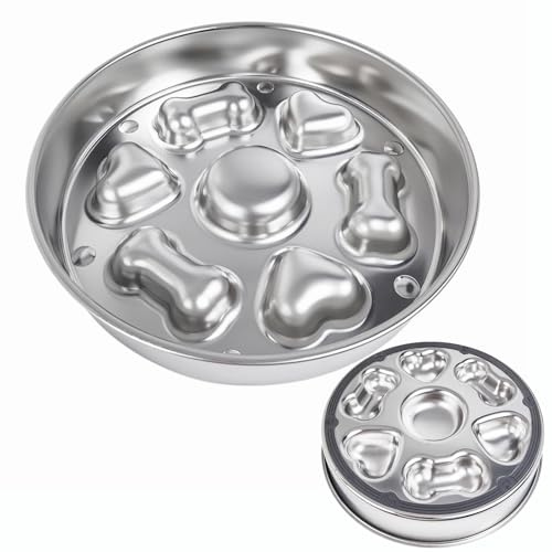 CAISHOW Stainless Steel Non Slip Slow Feeder Dog Bowl Metal Dog Food Bowls for Medium and Large Dogs, Fun Bloat Stop Pet Bowl Dog Water Bowl for Fast Eaters Slows Down Pets Eating
