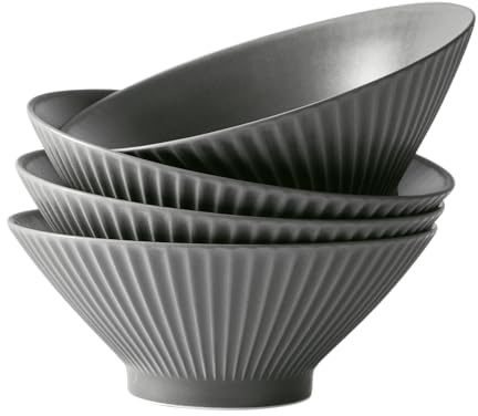 Jiwoo 4er Set Ramen Schüssel 1100 ml New Bone China Ø20 cm Suppenteller | Große Bowl Schüssel für Ramen, Nudeln, Pho, Udon und Suppe, tiefes Design, mikrowellen- & spülmaschinengeeignet