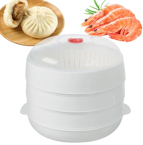 Microwave Steamer - Compact Kitchen Steaming Pot | Practical Household Cookware With Basket For Heating Meals Pasta Dumpling Meat Bacon Corn Potato Dishes Food Cooking With Lid And Tray
