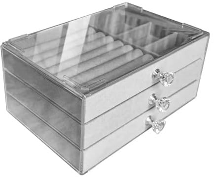 Bosiyrggrl Acrylic Jewelry Organizer with 3Drawers Stackable Display Storage Earrings Necklace Bracelet Box Holder Case for Women,B