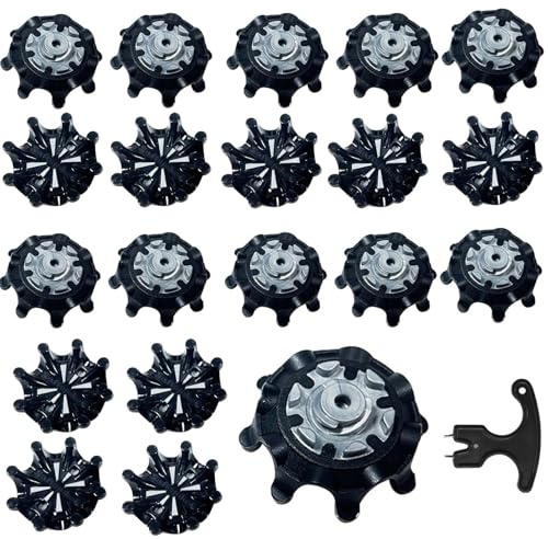 Xelmorant Golf Shoe Spikes — 20 PCS Black Durable TPU Replacement Cleats, Universal Fit for Men’s & Women’s Shoes, Enhances Grip & Comfort, Includes Wrench (Black)