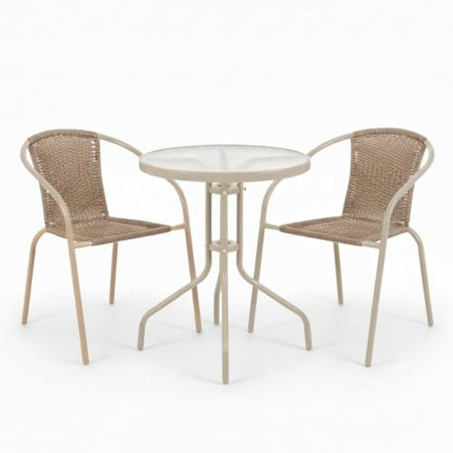 Conjunto de jardín Trivia con mesa de 60 cm y 2 sillas apilables beige