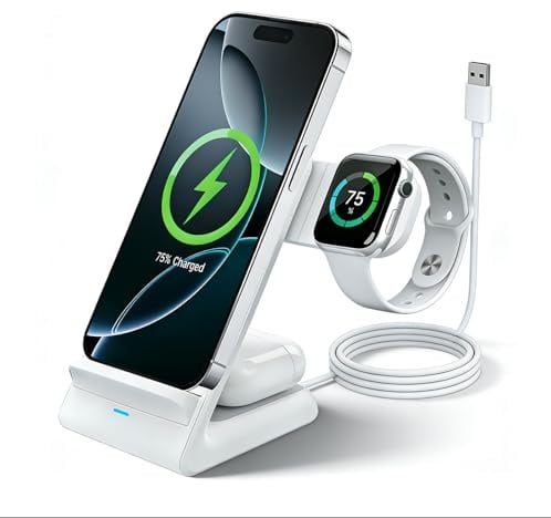 Unico Cargador Inalámbrico 3 en 1 Portátil Rápido 15W con Cable sin Cargador para iPhone 17/16/15/14/13/12 para AirPods para Apple Watch Ultra/SE (Adaptador no Incluido)