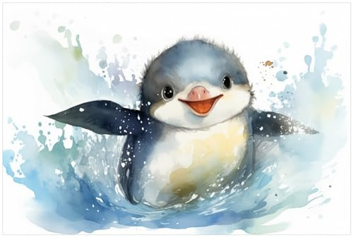 Wallario Küchenrückwand selbstklebend 90 x 60 cm, Motiv: Pinguin in Aquarell | Spritzschutz abwischbar & pflegeleicht