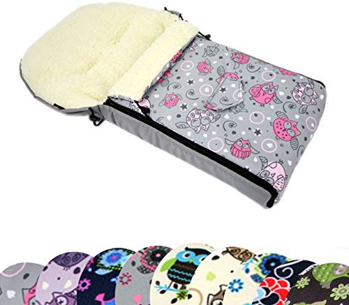 BAMBINIWELT universaler Winterfußsack (90cm oder 108cm), auch geeignet für Babyschale, Kinderwagen, Buggy, aus Wolle im Eulendesign (90cm, $2)