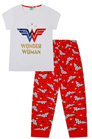 DC Comics Wonder Woman Long Ladies Cotton Pyjamas White Red (8-10)