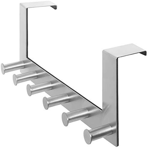 WEBI Over The Door Hooks Door Hanger,Over The Door Towel Rack with 6 Peg Hooks for Hanging,Over Door Coat Rack for Clothes,Back of Bathroom,Silver