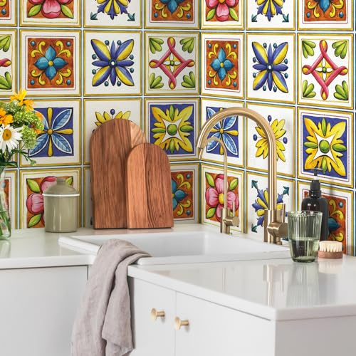 RE-COVERTILES - Adesivi Piastrelle Cucina Bagno Mattonelle adesive in PVC Impermeabili Antigraffio Stickers Decorazione Parete Cementine Peel and Stick - Modello 16 Pz 15x15 cm PS00068 Made in Italy
