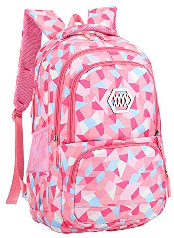 SellerFun Girl Geometric Printed Primary Junior High University School Bag Bookbag Backpack(2# Pink,35L)