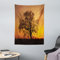 ABAKUHAUS Baum Wandteppich, Old Oak at Sunset View aus Weiches Mikrofaser Stoff Waschbar ohne Verblassen Digitaldruck, 110 x 150 cm, Orange Braun