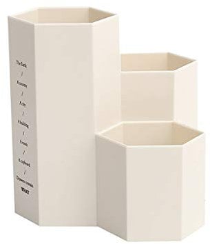 AhfuLife Pot Créatif Hexagonal Multifonction pour Ranger Pinceaux de Maquillage, Pinceaux, Stylos, Papeterie - Décoration de Bureau - Blanc