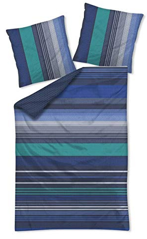 Traumschlaf Renforcé Bettwäsche Marley – Modernes Streifen Design in Blau | 100% Baumwolle | Ganzjährig & pflegeleicht - 135x200 cm + 40x80 cm