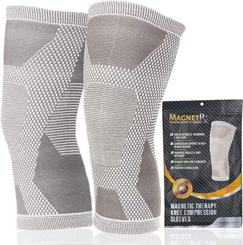 MagnetRX® – Magnet Kniebandage Kompressionsstrümpfe (2er-Pack), Knieschoner für Damen und Herren, Knie Bandage mit Magneten zur Erholung (Größe L)