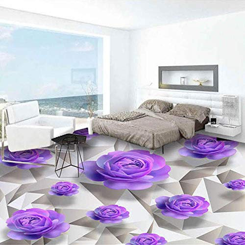 Benutzerdefinierte 3D-Bodentapete Lila Rose Wohnzimmer Schlafzimmer Badezimmer Boden Wandgemälde Pvc Selbstklebende Tapete Wasserdicht,200 * 140cm