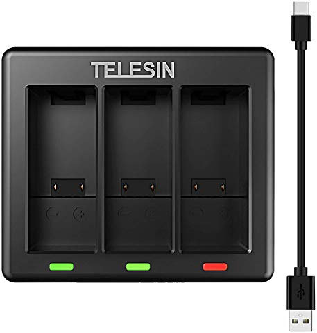 TELESIN Chargeur à triple canal pour GoPro Hero 9/9 Black, avec câble de charge de type C, batteries GoPro non incluses