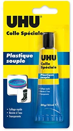 UHU Colle spéciale plastique souple - colle idéale pour toutes les matières plastiques souples, transparente, tube 30g