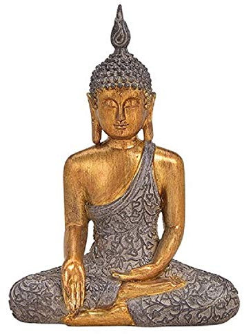Miss Lovely Fernöstliche Buddha Figur sitzend - meditierende Buddha Statue in Gold Wohnungs-Deko Dekoration Feng Shui Meditation & Yoga Accessoire & Geschenk-Idee 18cm x 11cm x 25cm