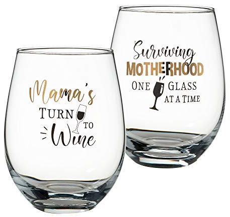 Lillian Rose Mama G142 Lot de 2 verres à vin sans pied pour maman Transparent