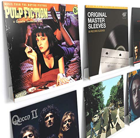 HIIMIEI Vinyl Schallplatten Wandhalterung 6 er für Platten und Fotos, 30.5 x 4.3 x 4.3 cm Schallplattenständer |Acryl Schallplatten Schweberegale mit 13 Pcs Wandschrauben - Weiß