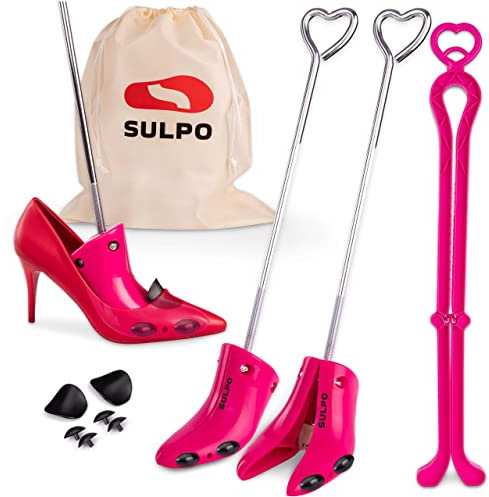 SULPO Schuhspanner - Schuhdehner aus robustem Kunststoff - Schuhweiter, Schuhstrecker für Stiefeln - Hält Schuhe in Form - mti Aufbewahrungstasche & Stiefelständer - Stiefel Clip - Einheitsgröße