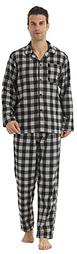 LANBAOSI Herren Zweiteiliger Schlafanzug Set Lang Hose Oberteil Pyjama Baumwolle Polybaumwolle Winter Langarm Shirt & Schlafanzughose Karierte Pyjamahose