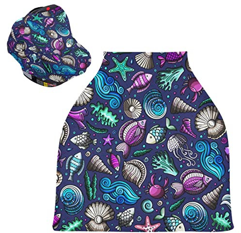 Joie Coquille De Poisson Housse de Canopée de Siège de Voiture pour Poussette Bébé Dais Siège-Auto Couverture D'Allaitement Pare-Soleil Respirant Extensible pour Garçons Filles