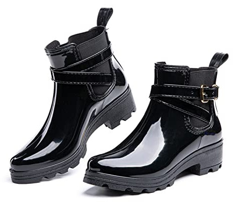 Stivali Gomma Donna Stivaletti Pioggia Chelsea Rain Boots Wellies Ankle Boots Stivaletti Impermeabili Scarpe da Pioggia Nero Taglia EU 38