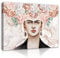 WallArena Leinwand Bilder Frida Kahlo Blumen Frau Abstrakt Pfingstrosen - 120x80 cm Leinwandbilder Bild auf leinwand Wandbild XXL groß Wandbilder für Wohnzimmer Schlafzimmer Wohnzimmerbilder Modern