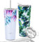Vakuumisolierter Edelstahlbecher – THILY 780 ml dreifach isolierter Reisebecher mit spritzwassergeschütztem Deckel, für Eiskaffee und heiße Getränke, 2er-Pack, grüne Pflanzen + rosa Lilien