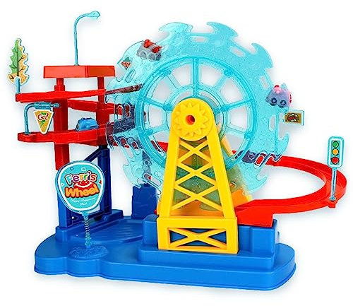Sobebear Kids Rechargeable Smart Garage Car Parking Lot & Racing Track Sets with Night Lights, Electric Car Track with Sounds Toy Set for Boys & Girls, Ages 3+