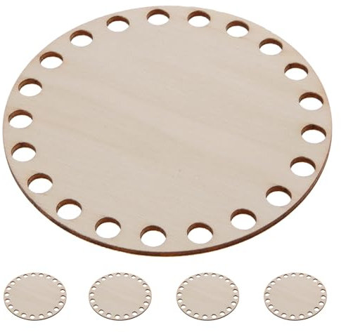 FOMIYES 5 Stück Häkelböden aus Holz - Rund mit Löchern (10cm Durchmesser) für DIY-Taschen, Körbe Und Strickprojekte