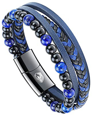 SHIEAGLELD Lederarmband Herren Armband Herren Männer Leder mit Edelstahl Magnetverschluss Geflochten Armband für Männer und Exklusiver Schmuckschatulle für Herren Geschenke Idee