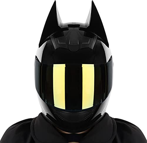 Motorradhelme Headset Damen Cat Crash Helm Mit Ohren Schwarz Integral Herren Klapphelm Mit Sonnenblende Headset Für ATV Crash Scooter ECE Zertifiziert Motorrad Street Helm 3,L