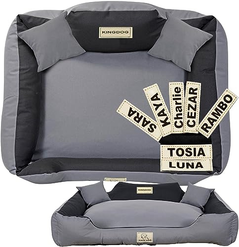 Hundebett, Personalisierte Anti-Rutsch, Abnehmbar Hundekissen, Hundekorb, Hundesofa, Hundecouch, Sofa, Erhöhte Ränder, Waschbar, KINGDOG (100x75 cm, Grau)