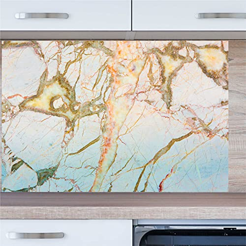 INDIGOS UG Küchenrückwand - Heller Marmor - 100x50 cm ESG Echtglas Bedruckt - mit Bild - Motiv - Küche - Rückwand - Glasplatte - Spritzschutz - Herd - Ofen