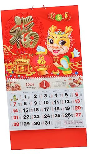 Amosfun 2024 Chinesischer Rollkalender Wandplaner-kalender Chinesischer Abreißkalender Chinesischer Scrollkalender Chinesischer Neujahrskalender Tagesplaner China Papier Chinesischer Stil