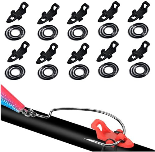 10Pcs Hook Keeper Hakenöse Hakenhalter Haken Halterung Fisch Angelgerät Zubehör Kunststoff Fischköder Köderhalter Fishing Hook Keeper Fishing Hook Secure Keeper Halter Jig Haken (Schwarz)