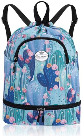HUA ANGEL Leichter Rucksack Mit Kordelzug Sportrucksack Damen Mit Schuhfach Und Nassfach Wasserdichter Beutel Mit Kordelzug Für Reise Schwimm Training Beach Yoga Basketball FußBall