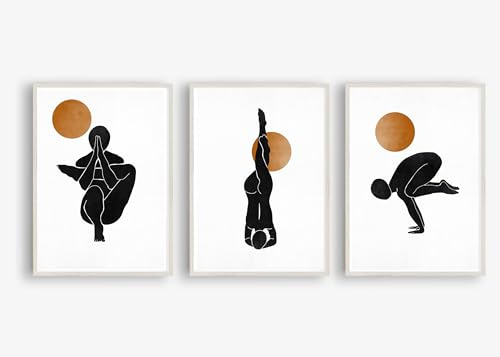Din A4 Kunstdruck ohne Rahmen 3er Set - Sonnengruß Yoga Meditation Zen Entspannung Grafik modern - Bild Poster Druck
