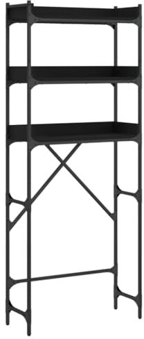 vidaXL Étagère de Lave-Linge, Meuble de Machine à Laver avec Rangement, Organisateur de Toilette Salle de Bain, Noir Bois d'Ingénierie