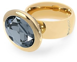 Qudo gold Ring TIVOLA big Edelstahl crystal silver night (56)