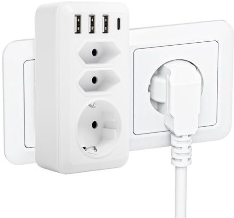 Jadeshay Adaptador Enchufe Universal,5V 3A Enchufe de Viaje Universal Enchufe Adaptador Internacional con 2 Puertos UE,3 USB y 1 Interfaz Tipo C Adaptador de Viaje,Soporta MAX.4000W 250V 16A