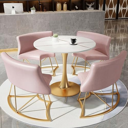 Runder Konferenztisch mit Stühlen, Besprechungstisch, Büro-Empfangsraum, Clubtisch, 5-teiliges Set mit runden Konferenzraumtischen, inklusive 1 Schreibtisch und 4 Stühlen ( Color : Style 6 , Size : 80