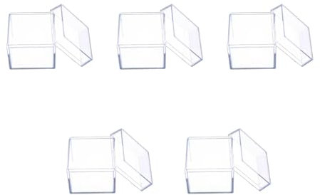 GEFEISU 5 Stück transparente Kunststoff-Box, quadratisch, Süßigkeiten-Box, Acryl, 5-seitige Schmuck-Präsentation, Aufbewahrungsbox für Etui, quadratische Würfel, Requisiten-Box