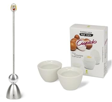 Take 2 Germany | Clack 99004/15-S Eierschalensollbruchstellenverursacher Set inkl. zwei Porzellan Eierbecher | Edelstahl mit Keramik - Motiv: Vogel | ideal zum täglichen Frühstück