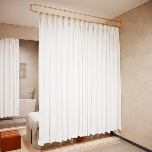 Beauty Salon Mall Salon Lounge Wandmontierter Trennvorhang, Sichtschutz, Raumteiler, goldenes U-förmiges Schienensystem, Trennwand für Krankenhausvorhänge (Farbe: Stange + weißer Vorhang, 1 Set, Grö